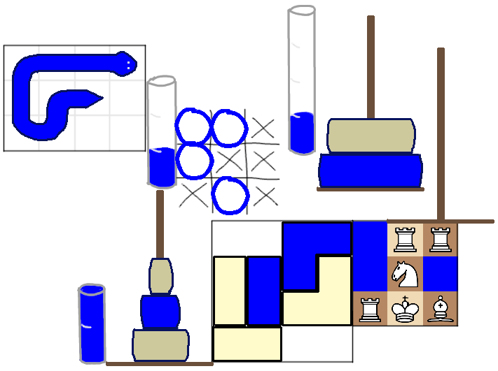 An image of toys and games. Some areas are colored blue.